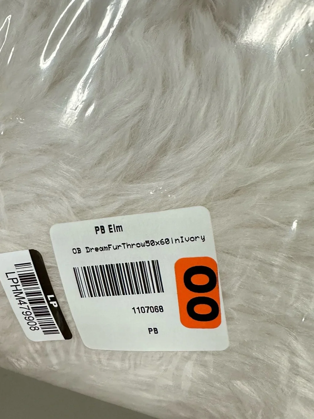 Pottery Barn NWT Dream Fur Throw, Ivory 50”x60”